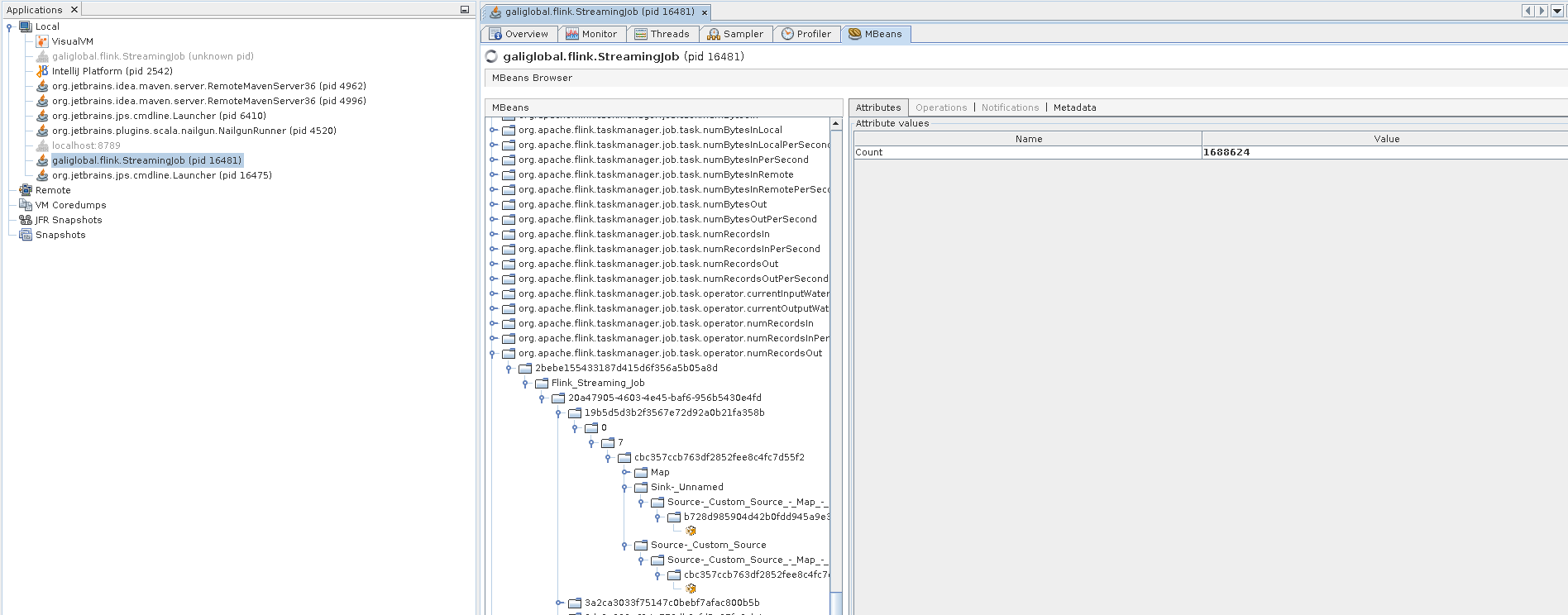 Flink metrics with VisualVM